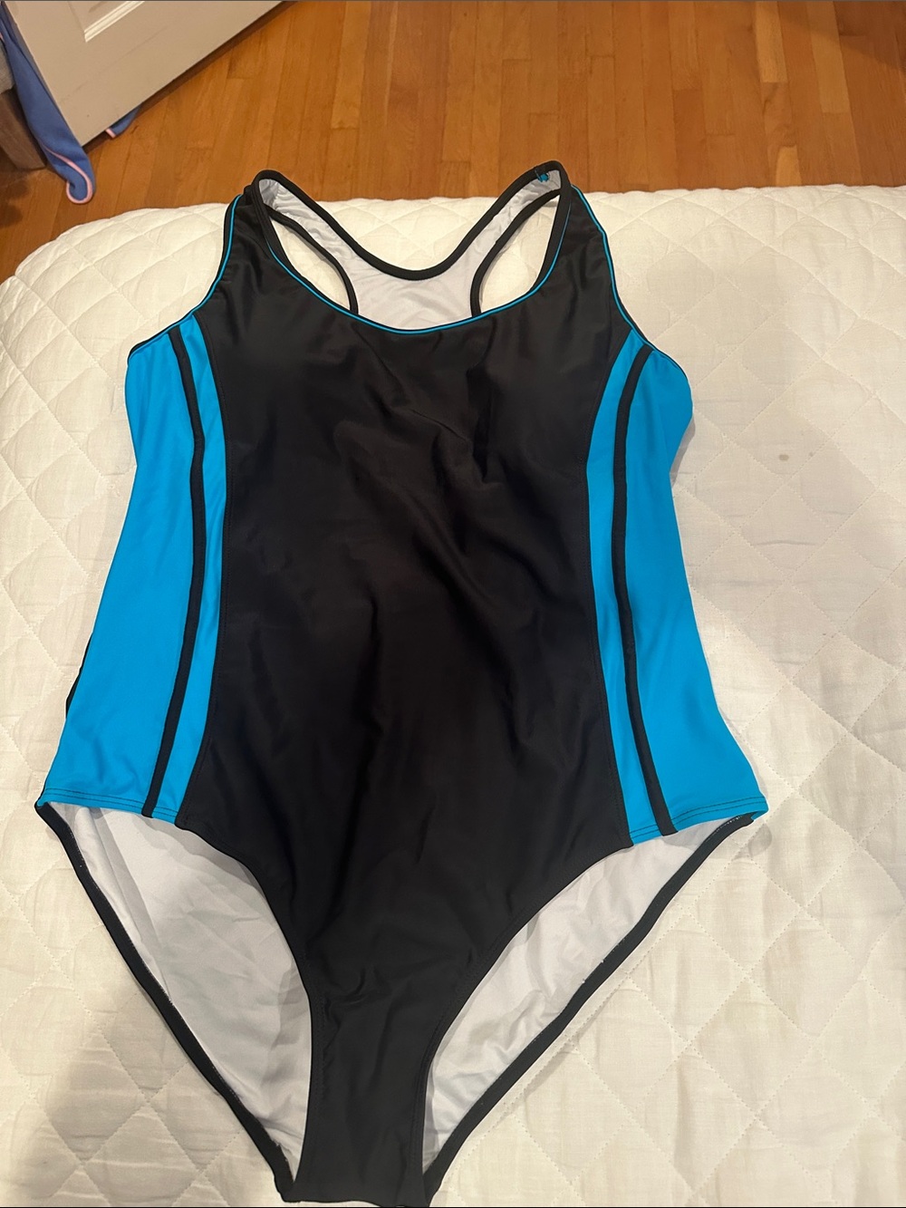 Classic Racerback One-Piece Swimsuit in Black and Cyan